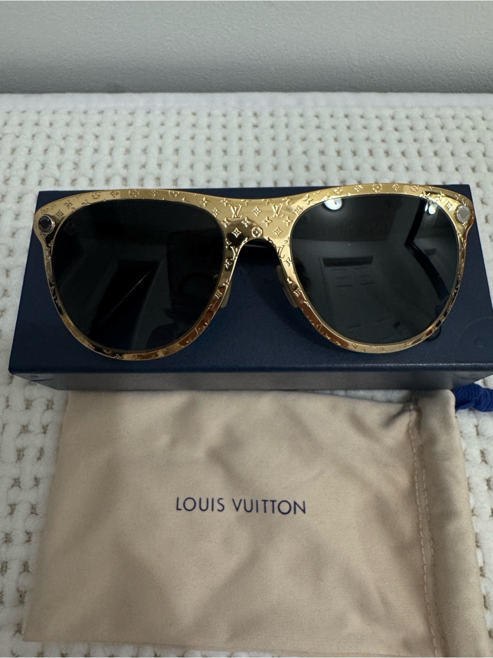 Louis Vuitton gold vertigo metal sunglasses embossed monogram